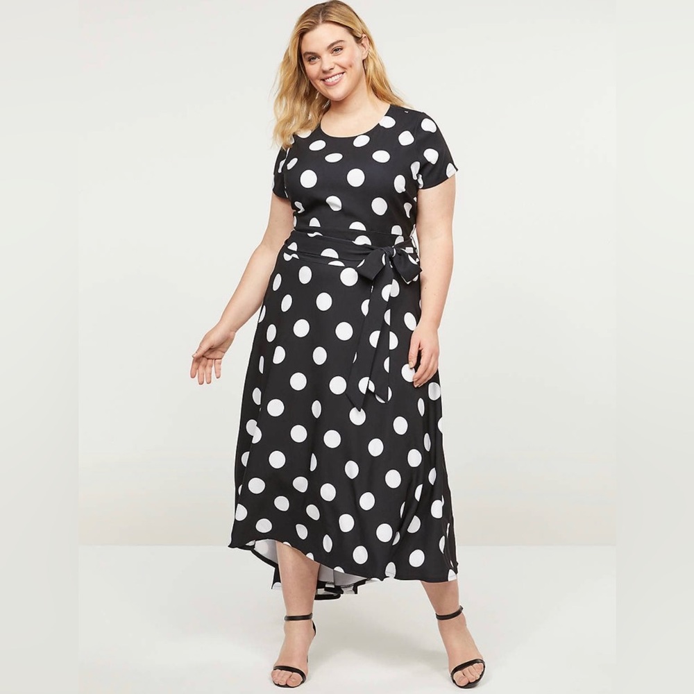 Lane Bryant Lena Dress Womens Plus Size 28 Black White Polka Dot Belted Pockets